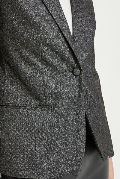 Veste blazer droite fils métallisés noir femme