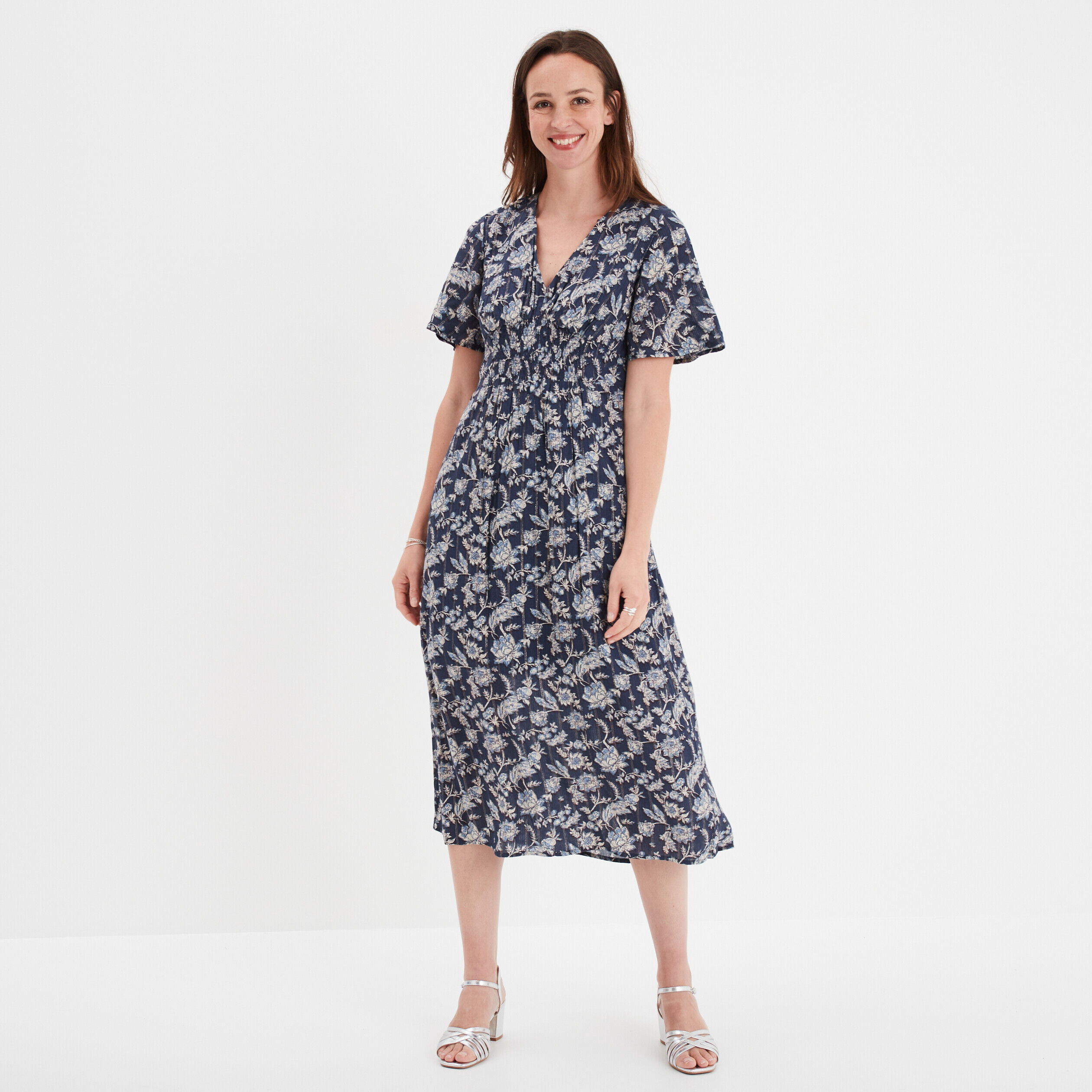 Robe longue empire taille smockée Creeks bleu marine femme CREEKS