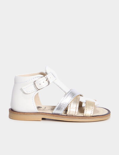 Sandales avec brides en cuir blanc bébé fille