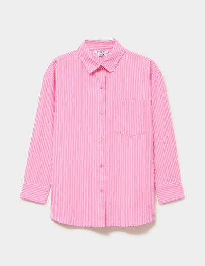 Chemise droite manches longues coton rose fille