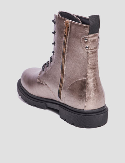 Bottines vernies zippées à lacets gris argent femme
