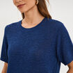 Pull manches courtes col rond bleu marine femme