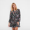 Robe trapèze à volants boutonnée noir femme