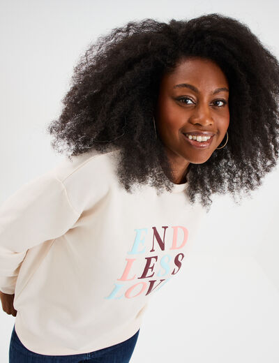 Sweat col rond manches longues blanc femme
