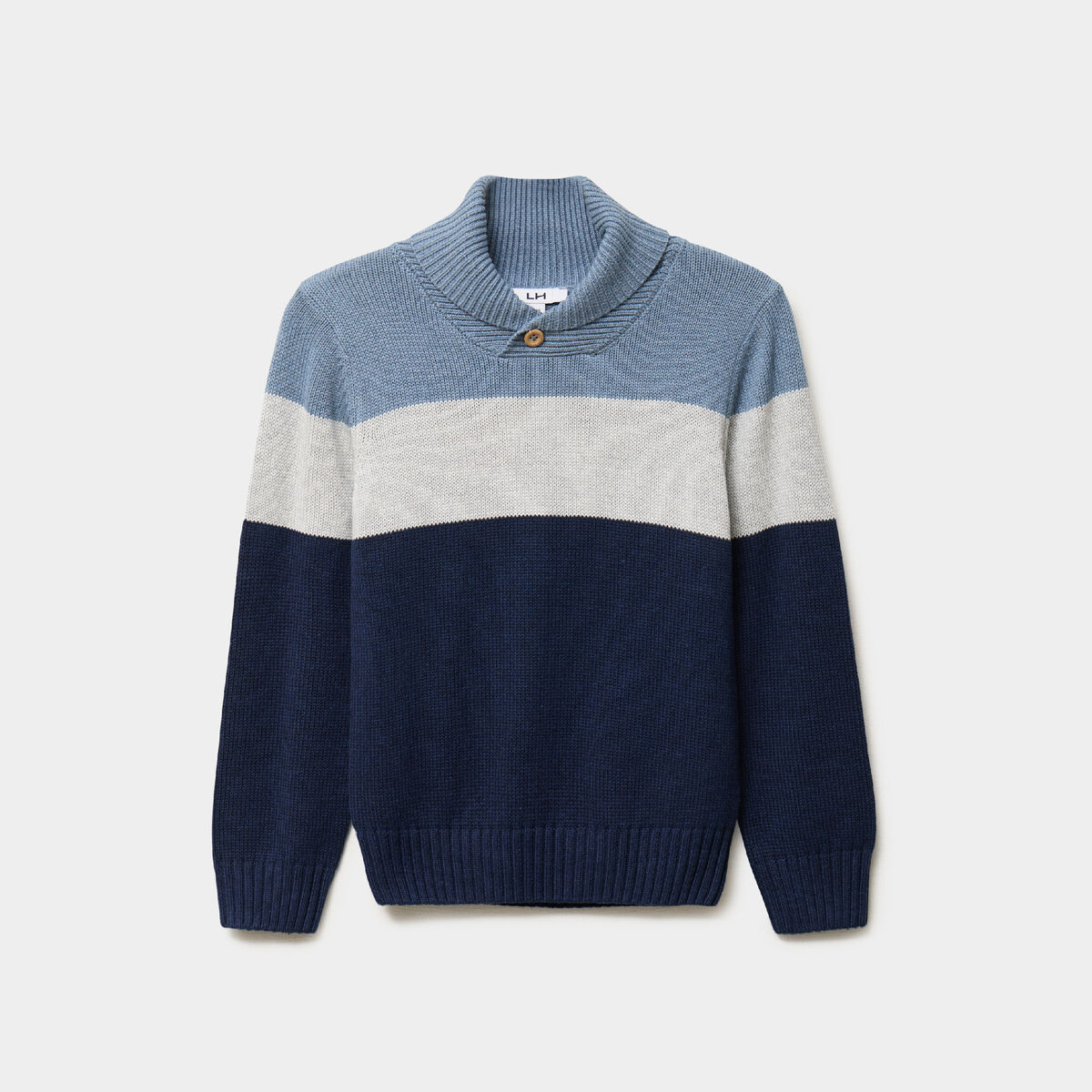Pull col ch&acirc;le manches longues coton bleu marine gar&ccedil;on