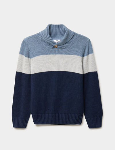 Pull col ch&acirc;le manches longues coton bleu marine gar&ccedil;on