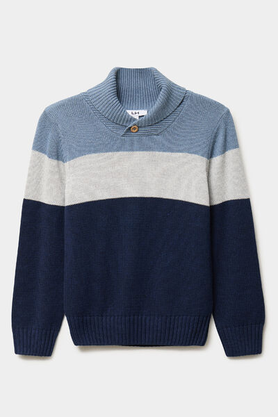 Pull col ch&acirc;le manches longues coton bleu marine gar&ccedil;on