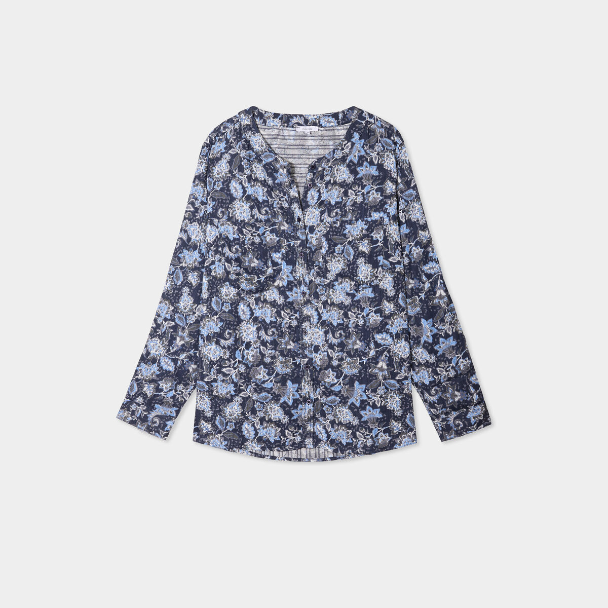 Chemise col mao Modavista bleu marine femme grande taille