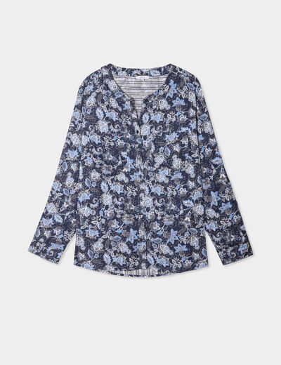 Chemise col mao Modavista bleu marine femme grande taille