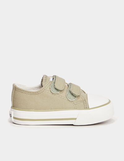 Tennis &agrave; scratchs en toile bout renforc&eacute; vert olive b&eacute;b&eacute; gar&ccedil;on