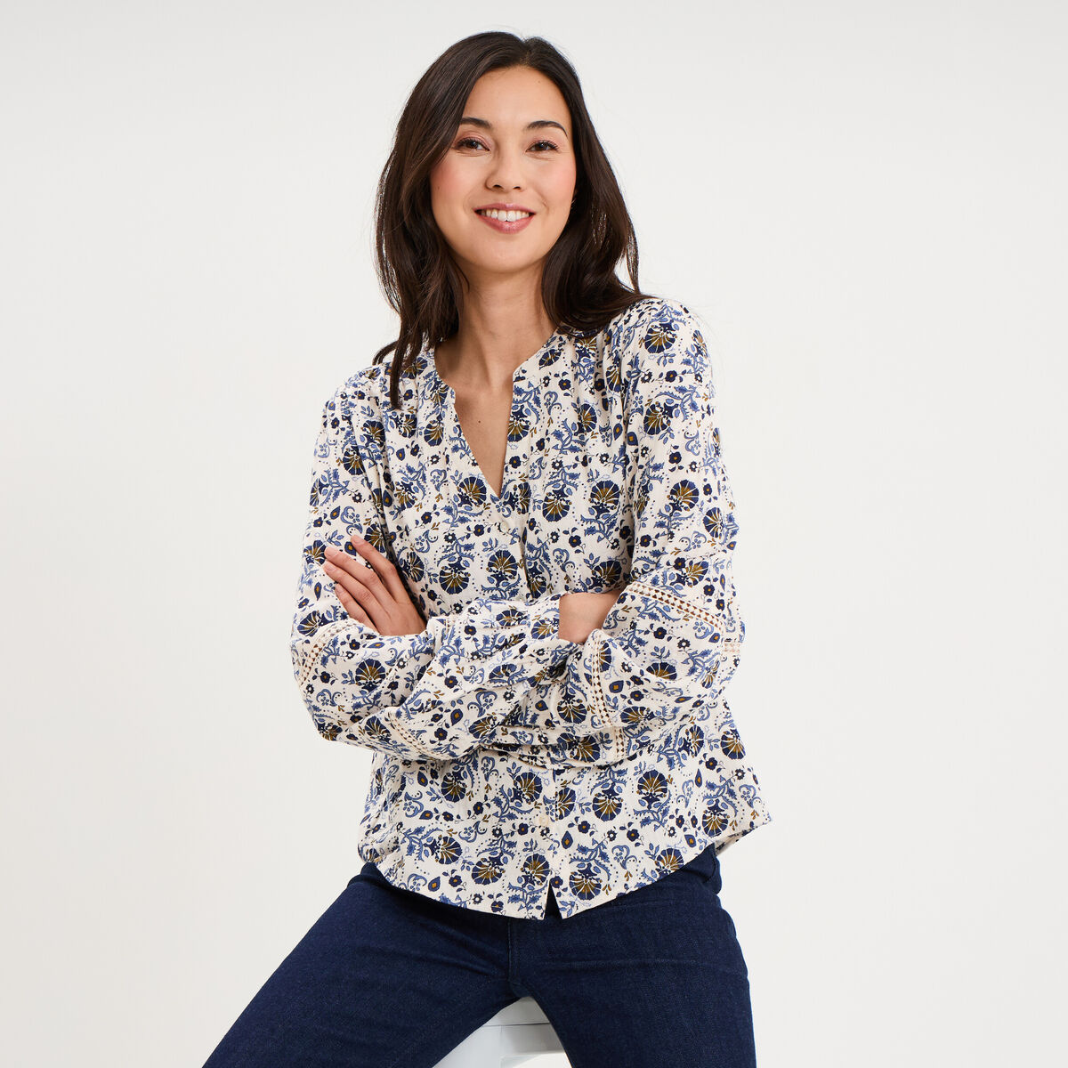 Blouse manches ballons coton ecru femme