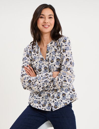 Blouse manches ballons coton ecru femme