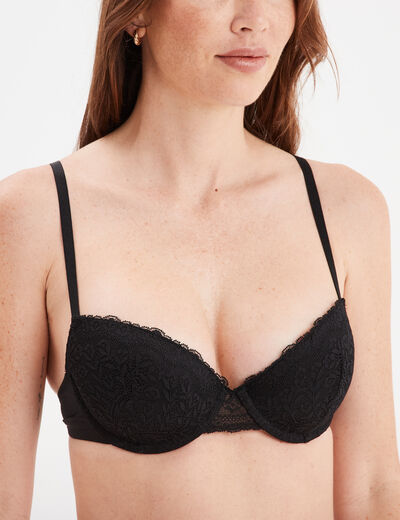 Soutien-gorge push up micro dentelle noir femme