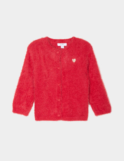 Gilet manches longues boutonné rouge bébé fille