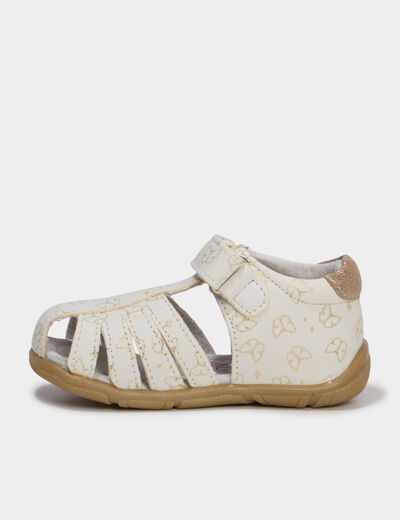 Sandales en cuir fermeture &agrave; scratchs blanc b&eacute;b&eacute; fille