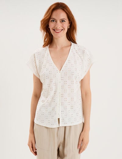 T-shirt dentelle avec boutons blanc femme