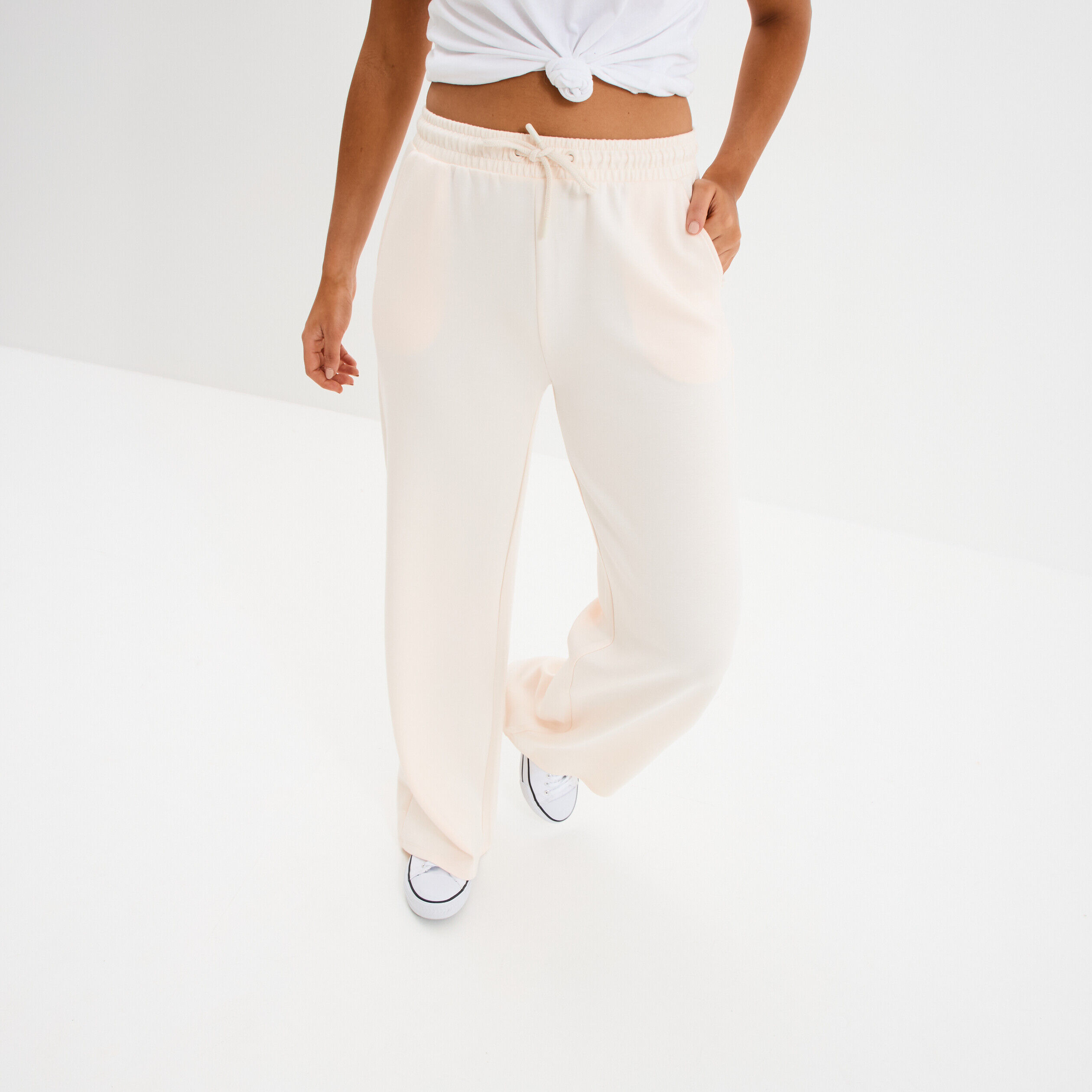 Pantalon de jogging large élastiqué beige femme LH