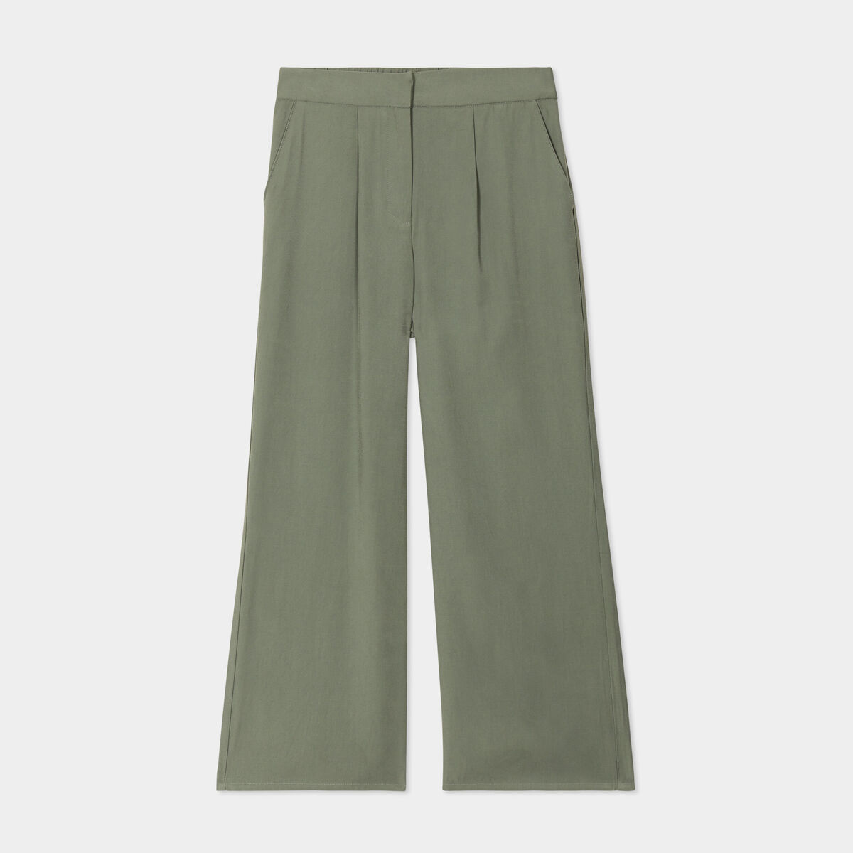Pantalon large fluide taille élastiquée vert kaki femme