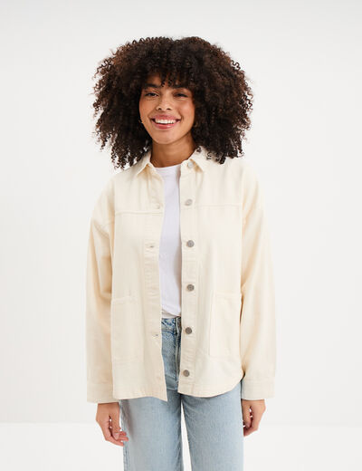 Veste surchemise oversize en jean coton creme femme