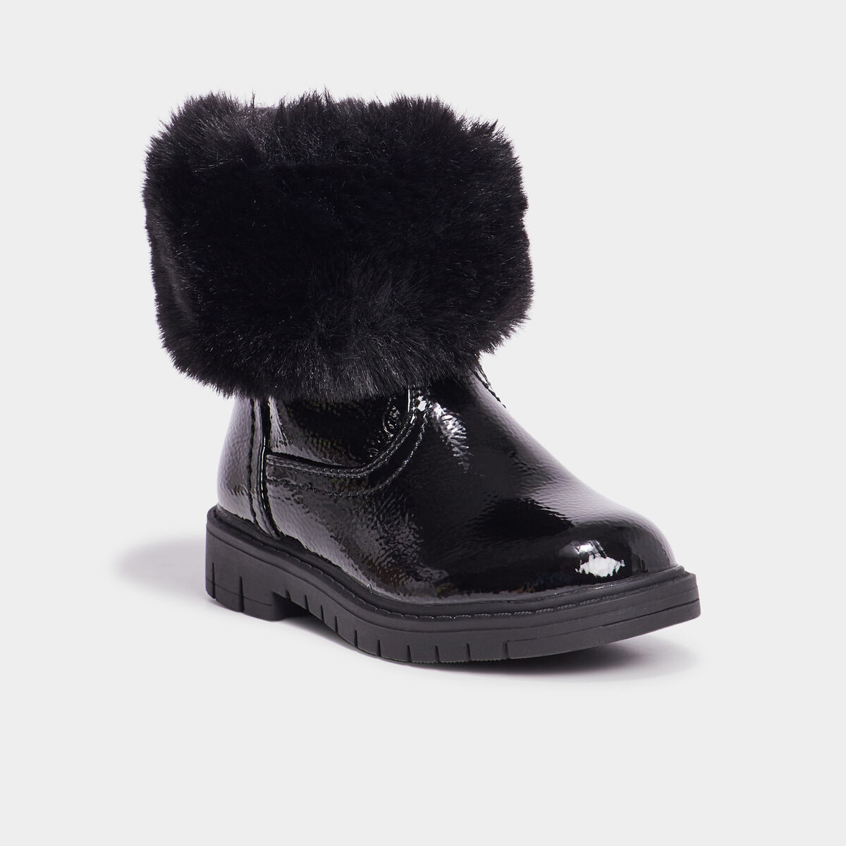 Bottines vernies fausse fourrure noir fille
