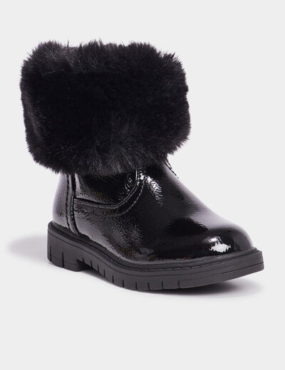 Bottines vernies fausse fourrure noir fille