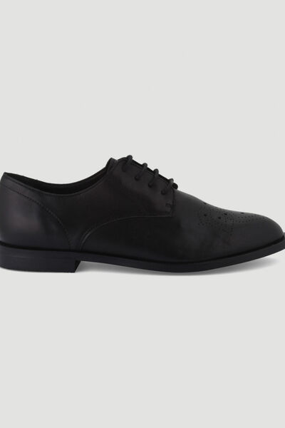Derbies plates en cuir noir femme