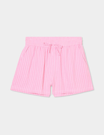 Short taille élastiquée gaze de coton rose vif femme