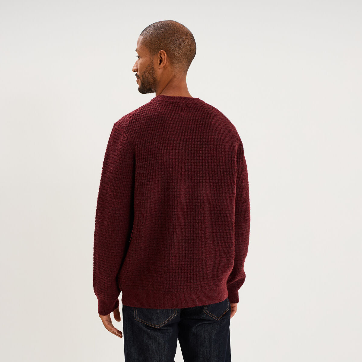 Pull col rond manches longues prune homme