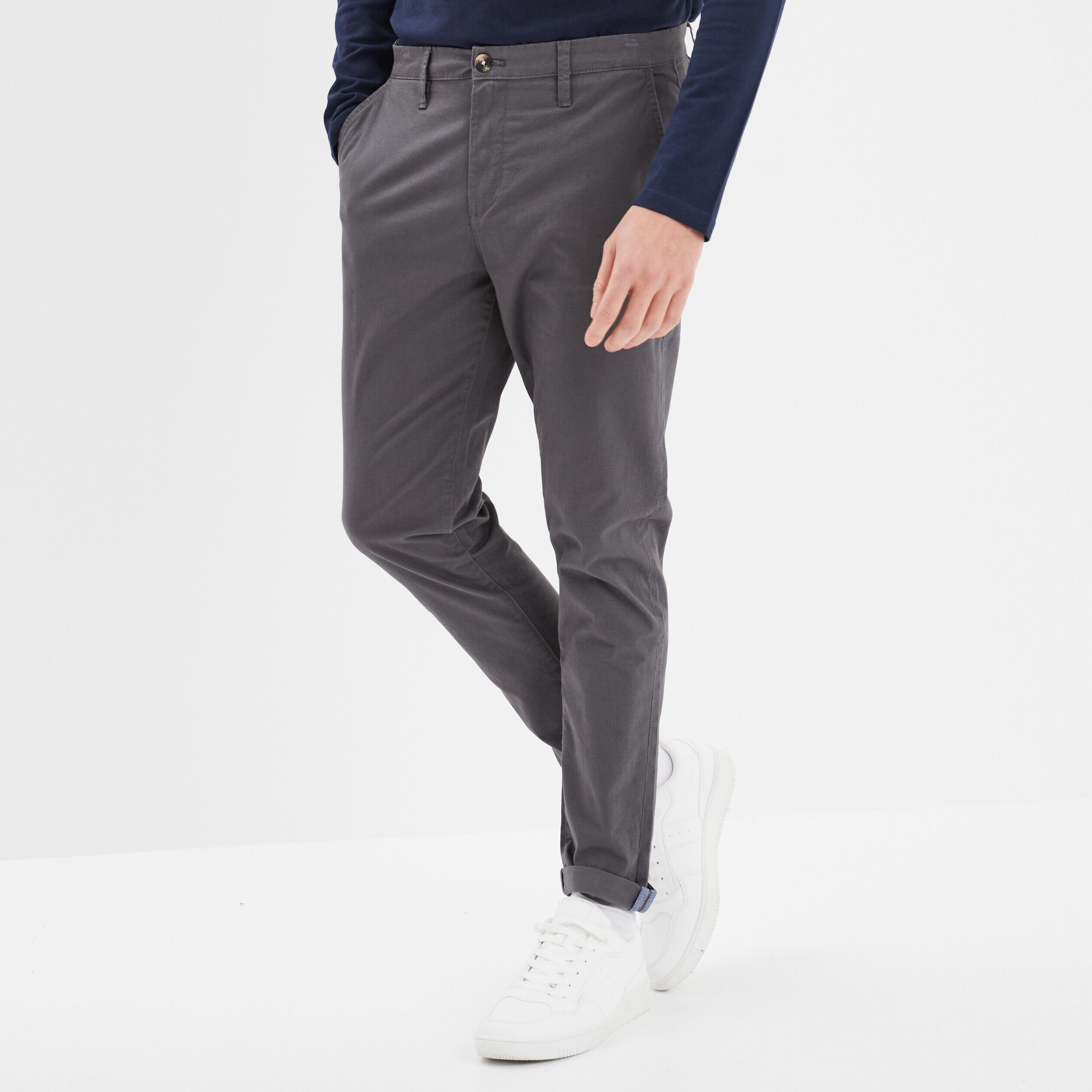 Pantalon chino slim stretch gris foncé homme CREEKS
