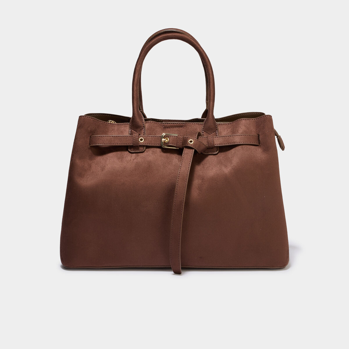 Sac &agrave; main rectangulaire effet su&eacute;dine marron fonc&eacute; femme