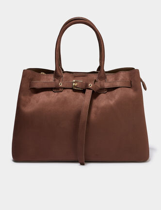 Sac &agrave; main rectangulaire effet su&eacute;dine marron fonc&eacute; femme