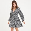 Robe courte fluide col cache-coeur noir femme