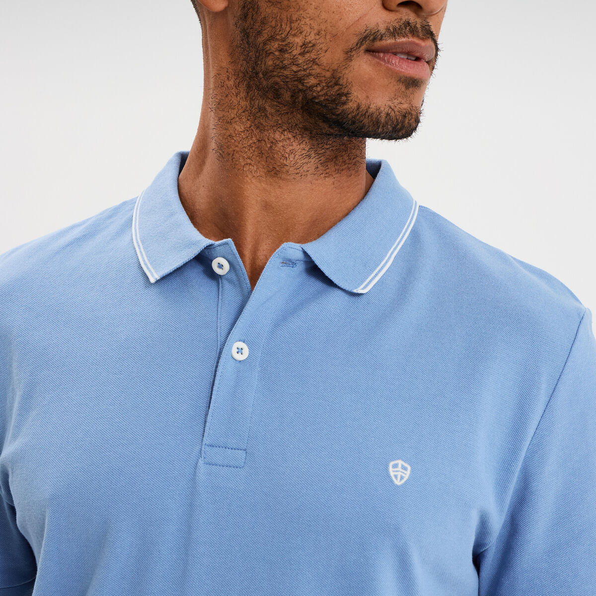 Polo piqu&eacute; coton manches courtes bleu homme