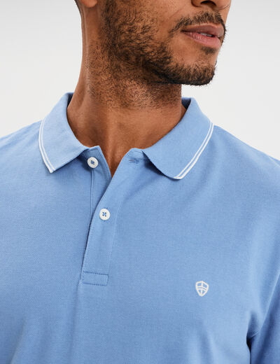 Polo piqu&eacute; coton manches courtes bleu homme