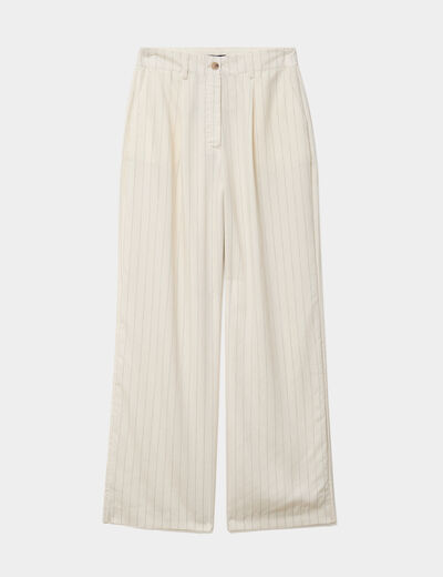 Pantalon large avec pinces ecru femme