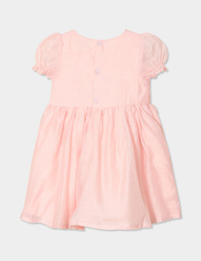 Robe manches ballons détails fleurs rose clair bébé fille