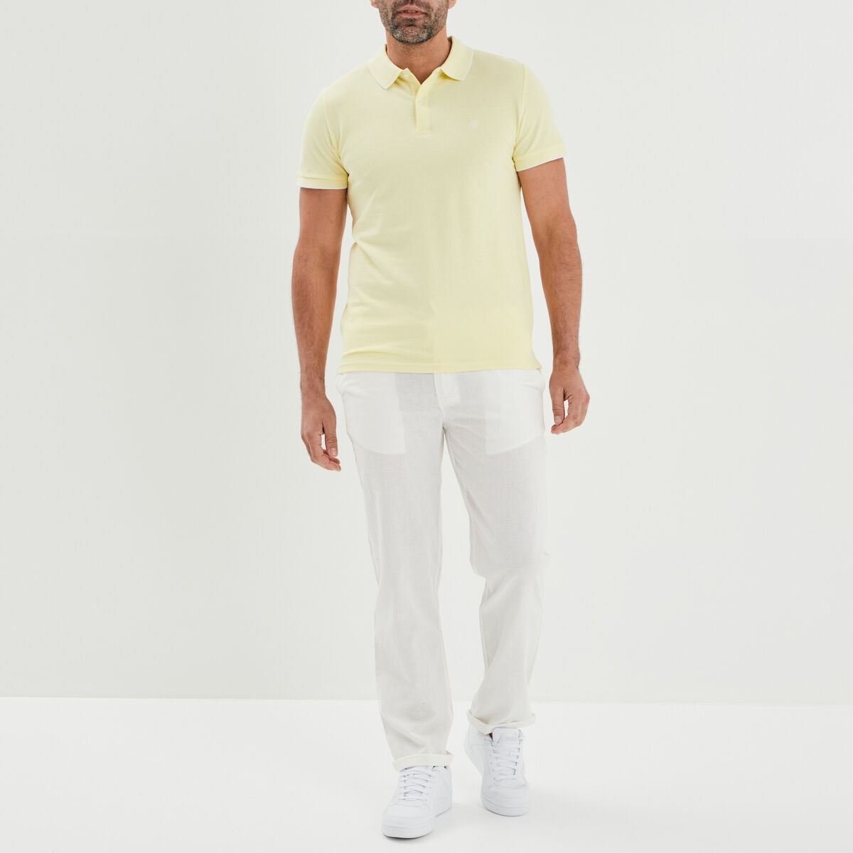 Pantalon chino droit lin m&eacute;lang&eacute; blanc homme