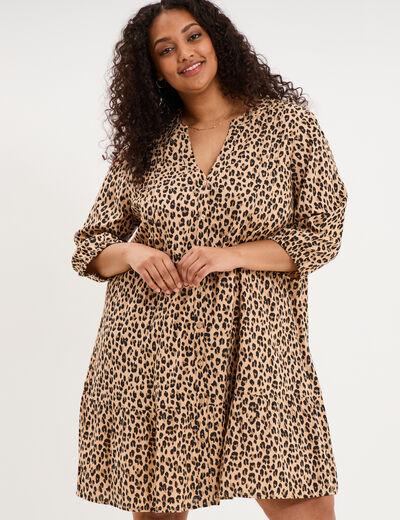 Robe courte fluide &eacute;vas&eacute;e boutonn&eacute;e beige clair femme grande taille