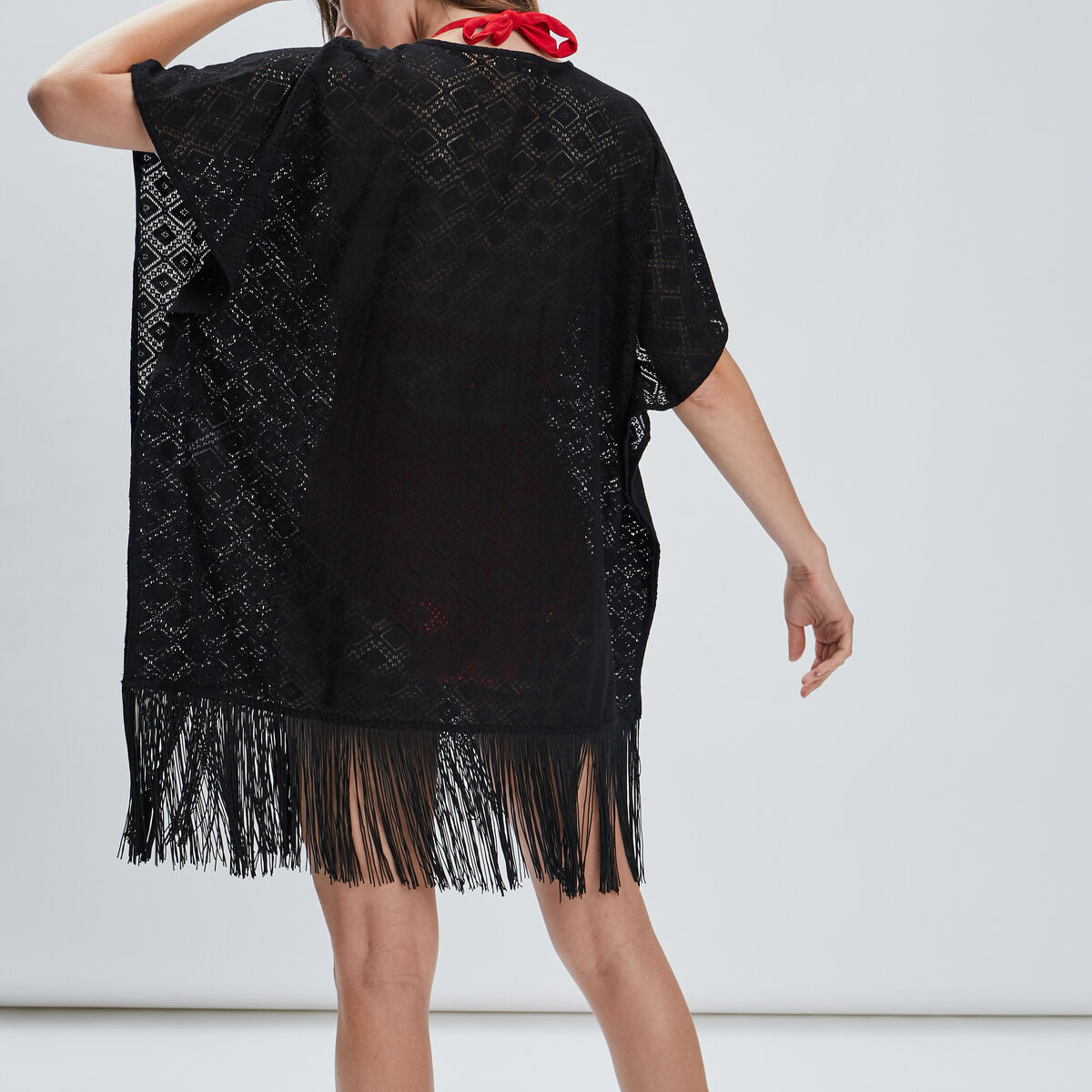Robe de plage à franges noir femme