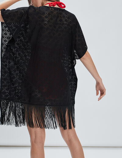 Robe de plage à franges noir femme
