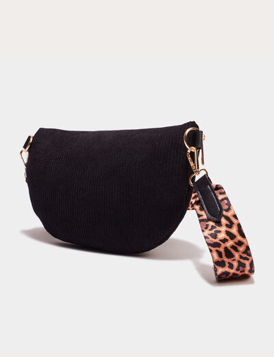 Sac banane aspect velours c&ocirc;tel&eacute; noir femme