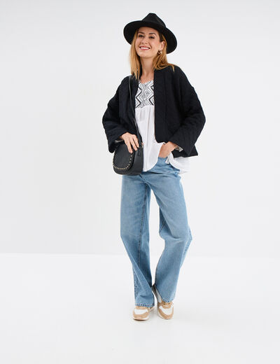 Veste esprit kimono matelassée en jersey noir femme