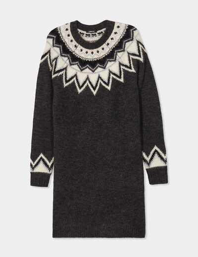 Robe pull courte col rond Liberto gris foncé femme