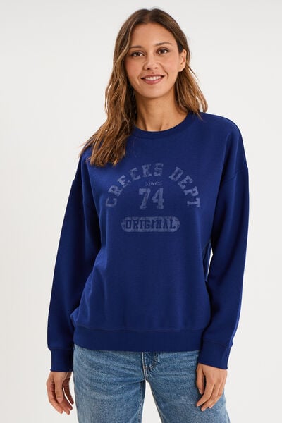 Sweat col rond manches longues bleu fonc&eacute; femme