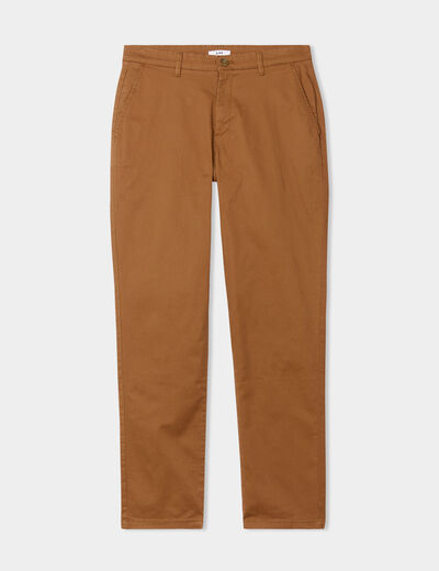Pantalon chino droit stretch retroussé camel homme