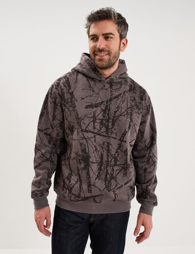 Sweat hoodie &agrave; capuche molleton taupe homme