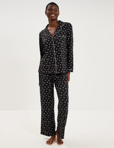 Ensemble pyjama chemise et pantalon noir femme