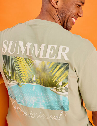 T-shirt manches courtes coton &eacute;pais vert kaki homme