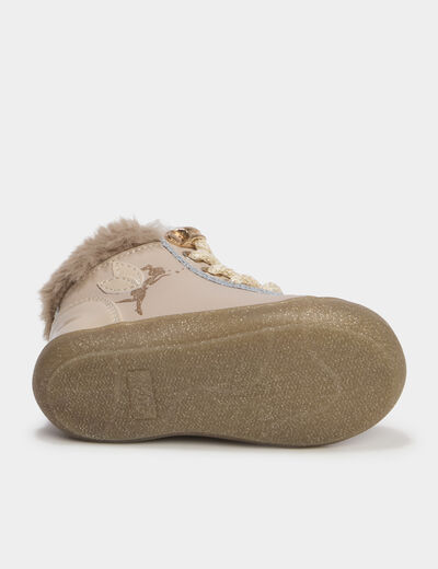 Bottillons zipp&eacute;s en cuir semelle souple rose clair b&eacute;b&eacute; fille