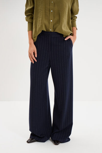 Pantalon large taille haute milano bleu marine femme